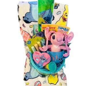 Stitch and angel Easter/gift bundle 50 x 70 throw with kite ,book ,chalk set
